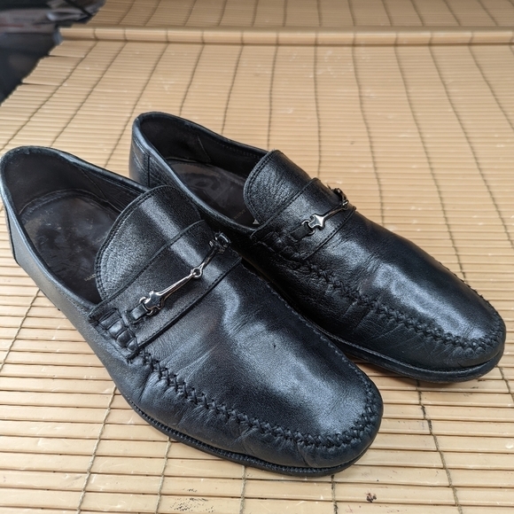 Bruno Magli Mens Horsebit Loafers Shoes Black Leather Silver Bit Size 10.5M.   2 - Picture 3 of 11